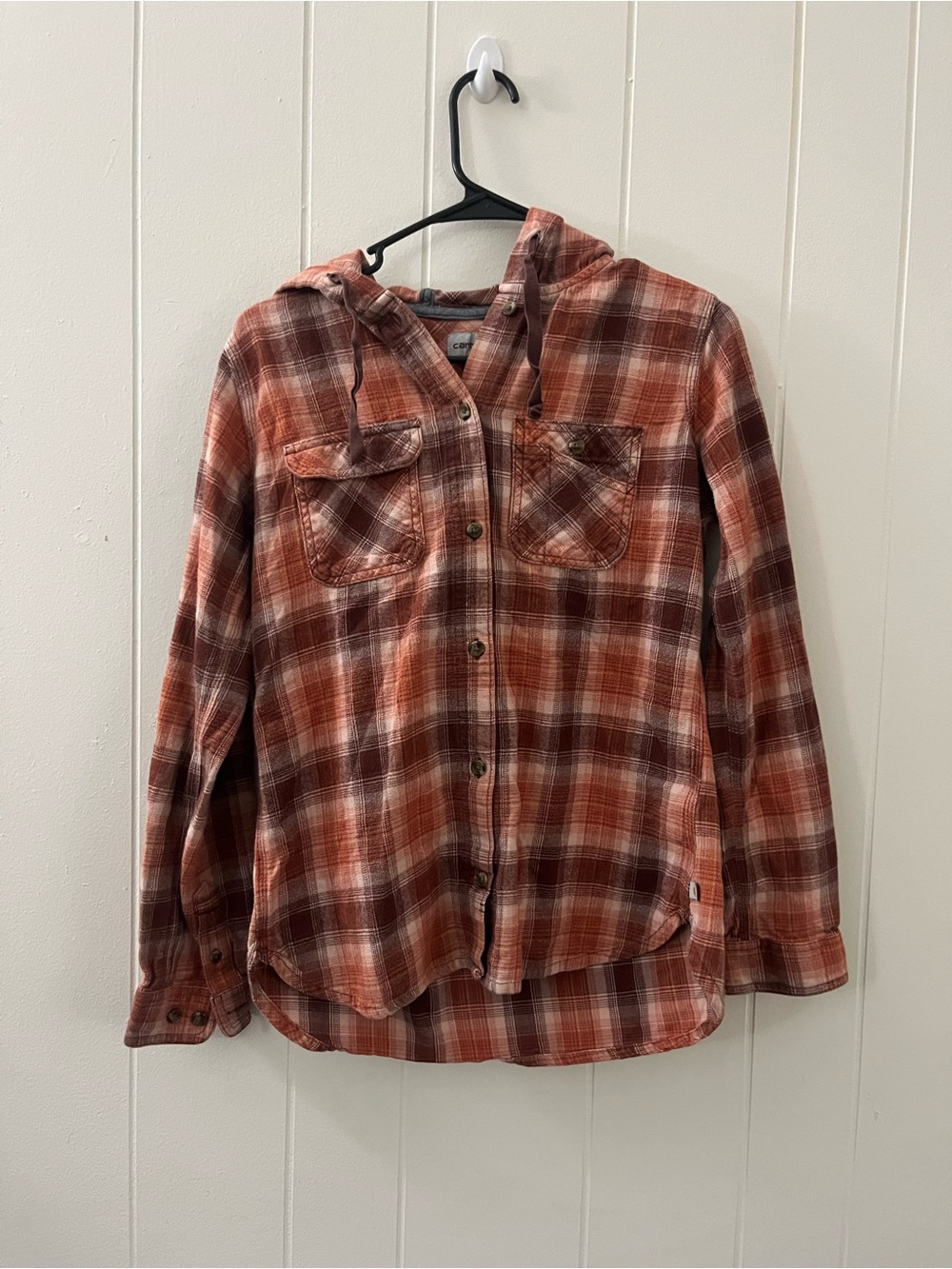 Carhartt Peach Plaid Flannel Button-Up Hoodie